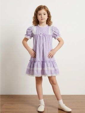 Vintage Adorable Purple Baby Dress with Lace Trim | 18 months old